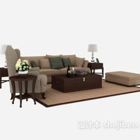 Europäisches Wohnzimmer-Sofa-Couchtisch-Set 3D-Modell