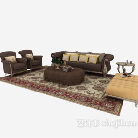 Europäisches Vintage-Sofa-Couchtisch-Set in Braun, 3D-Modell