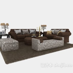 Brązowa skórzana sofa z dwoma siedzeniami Model 3D