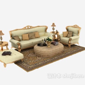 Classic Sofa Coffee Table With Carpet Set 3d model