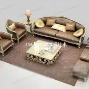 3д модель европейского кожаного дивана и журнального столика