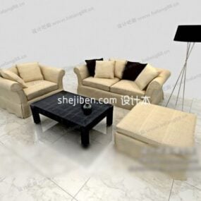 European Beige Sofa Coffee Table Set 3d model