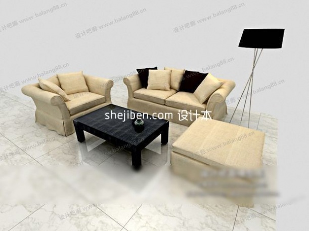 European Beige Sofa Coffee Table Set
