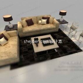 3д модель комбинированного дивана с современной обивкой и журнального столика