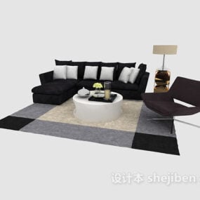 Μοντέρνος μαύρος δερμάτινος καναπές σαλονιού σετ 3d μοντέλο