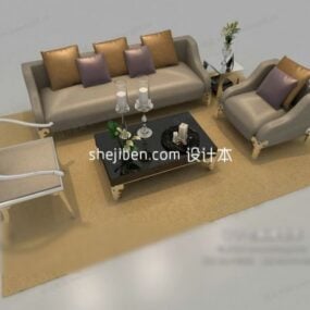 Graues Ledersofa mit Teppichmöbeln 3D-Modell