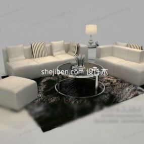 ספה לבנה שולחן קפה סט סלון דגם תלת מימד