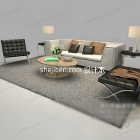 Sofa Berlapis Kulit Tiga Kursi model 3d