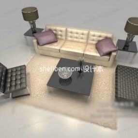 कॉफ़ी टेबल लिविंग रूम सेट 3डी मॉडल के साथ चेस्टरफ़ील्ड सोफा