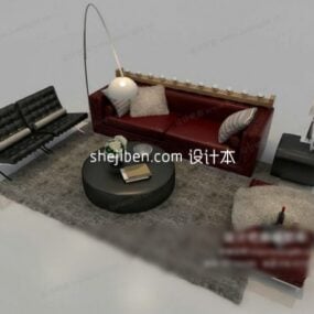 الجمع بين أريكة وطاولة أثاث غرفة المعيشة نموذج ثلاثي الأبعاد