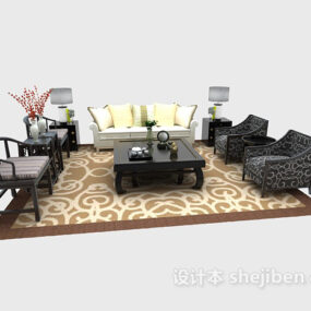 Sofá chinês, cadeira, mesa de centro, móveis para sala de estar, modelo 3d