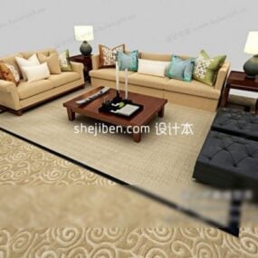 Set Of Modern Sofa With Coffee Table And Carpet 3d model
