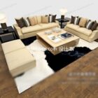 Sofá de salón de cuero beige con mesa