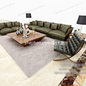 3д модель двухместного дивана с подушками