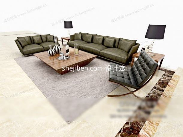 Green Leather Sofa With Chair And Coffee Table