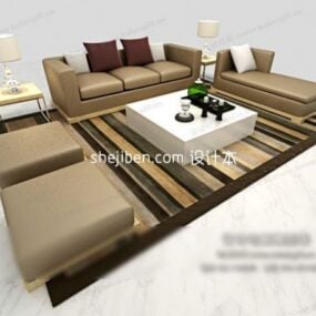 3д модель современного кожаного дивана-кушетки с ковром