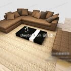 Set Of Vintage Fabric Sofa With Carpet And Coffee Table