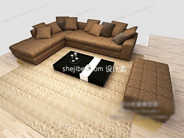 Conjunto de sofá de tela vintage con alfombra y mesa de centro
