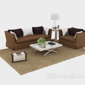 三座沙发灰色布艺3d模型