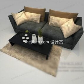 Two Seats Sofa Table Carpet 3d model