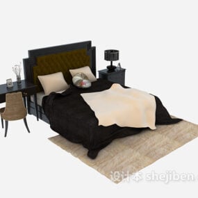 طقم سرير مزدوج مع طاولة عمل نموذج ثلاثي الأبعاد