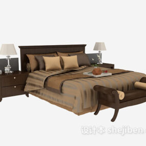 Modern Brown Double Bed Bedroom Set 3d model