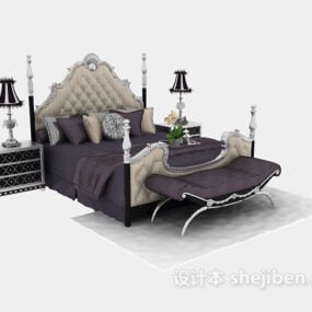 Conjunto de quarto luxuoso roxo com cama de casal modelo 3d