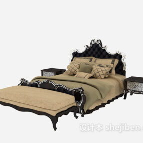 Antique Beige Double Bed Bedroom Set 3d model