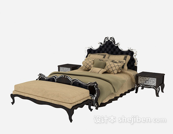 Antikes beigefarbenes Doppelbett-Schlafzimmer-Set
