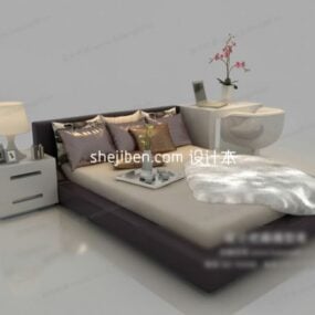 Juego de dormitorio de estilo simple con cama doble modelo 3d