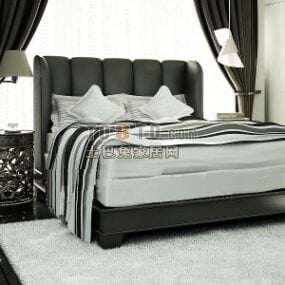 Реалістичне ліжко з ковдрою, подушками, тумбочкою та лампою 3d модель