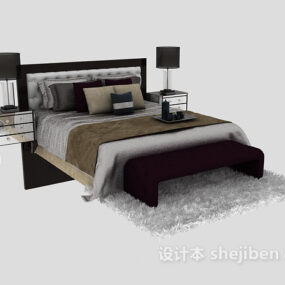 Ensemble de chambre à coucher avec lit double d'hôtel modèle 3D