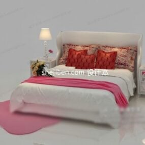غرفة نوم سرير مزدوج لون وردي نموذج ثلاثي الأبعاد