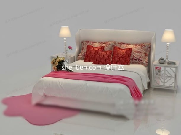Double Bed Pink Color Bedroom Set
