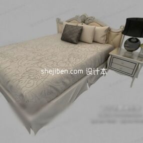 Set da camera da letto in stile europeo con letto matrimoniale beige Modello 3d