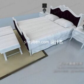 European White Double Bed Furniture 3d model