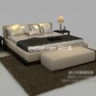 Современная двуспальная кровать с ковром в спальне
