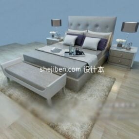 Grey Double Bed Bedroom Set 3d model