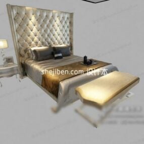 Ensemble de chambre à coucher de luxe avec lit double pour hôtel modèle 3D