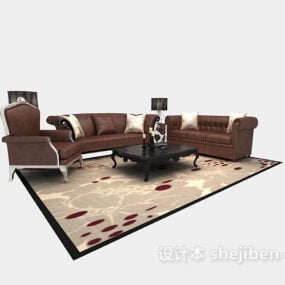 European Curved Leather Sofa 3d model