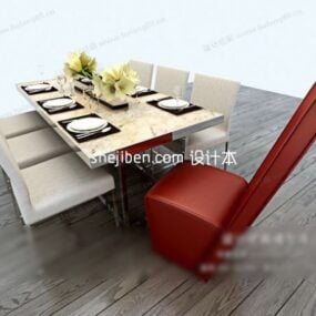 طاولة طعام حديثة مع كرسي أنيق نموذج ثلاثي الأبعاد