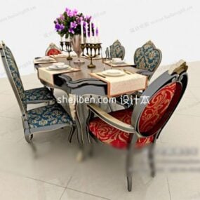 طاولة طعام وكراسي أوروبية كلاسيكية نموذج ثلاثي الأبعاد