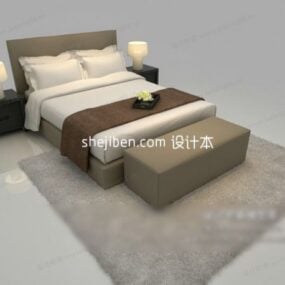 Bed Set Furniture With Nightstand 3d model