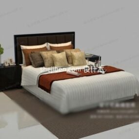 White Bed With Cabinet Back 3d model