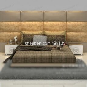 베개와 나이트 스탠드가있는 덮개를 씌운 가죽 침대 3d 모델