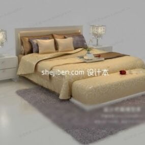 3д модель двуспальной кровати, бежевого матраса