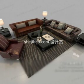 Tapete de mesa de centro de sofá de couro vintage modelo 3d
