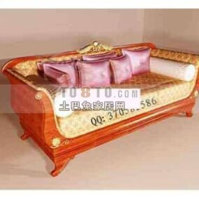 Sofá de cuero clásico europeo con estructura de madera modelo 3d