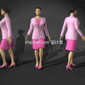نموذج شخصية الفتاة ذات الملابس الوردية ثلاثي الأبعاد