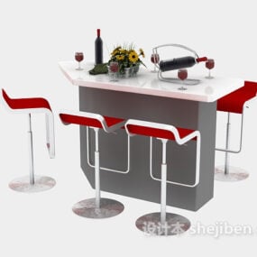 कुंडा डेस्क कुर्सी लाल रंग 3डी मॉडल